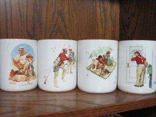 Set of Four Norman Rockwell Coffee Mugs (Fishing Theme) (Closed for Business; Fisherman's Paradise; Trout Dinner; Catching the Big One : Other Products : Everything Else