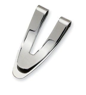Mens 2" V Shape Polished Stainless Steel Money Clip: Jewelry