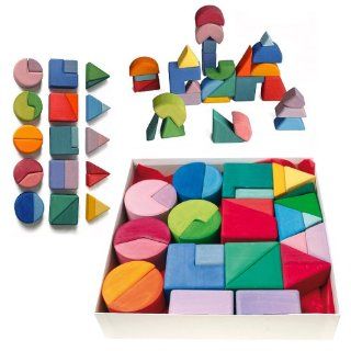 Grimm's Geometric Block Pairs Waldorf Set   Wooden Triangle, Square & Circle Blocks to Match and Stack: Toys & Games