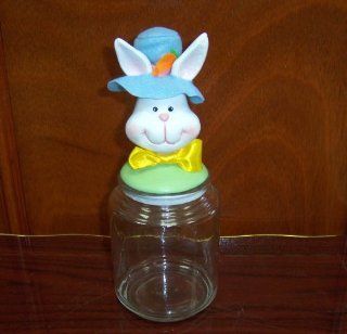 Easter Bunny Themed Glass Treat Jar with Topper    Boys    5": Cookie Jars: Kitchen & Dining