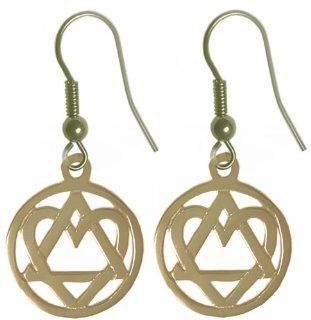 Alcoholics Anonymous Symbol Earrings, #702 6, Antiqued Brass, AA Symbol w/ Heart "Love & Service": Dangle Earrings: Jewelry