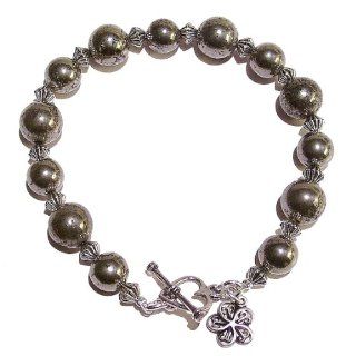 Pyrite & Tibetan Silver Bracelet 20cm: Jewelry