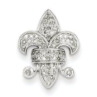 14k White Gold Diamond Fleur De Lis Pendant Diamond quality AA (I1 clarity, G I color): Jewelry