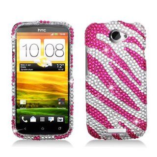 Aimo HTCONESPCLDI686 Dazzling Diamond Bling Case for HTC One S   Retail Packaging   Zebra Hot Pink/White: Cell Phones & Accessories