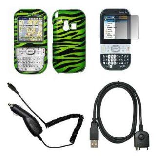 Neon Green and Black Zebra Stripes Design Snap On Cover Hard Case Cell Phone Protector with Snap On Removal Tool + Crystal Clear LCD Screen Protector + Rapid Car Charger + USB Data Charge Sync Cable for Palm Centro 690: Cell Phones & Accessories