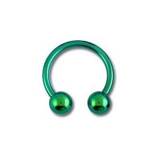 Green Anodized Titanium Tragus / Earlob Ring w/ Two Balls   Body Piercing & Jewelry by VOTREPIERCING   Size: 1.2mm/16G   Diameter: 06mm   Balls: 03mm: Jewelry