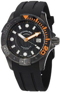 Stuhrling Original Men's 718.04 Aquadiver Manta Ray Swiss Quartz Professional Diver Black Watch: Watches