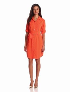 Calvin Klein Women's Shirt Dress, Tangerine, X Large at  Womens Clothing store: