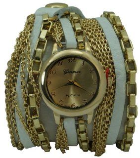 Geneva Platinum 12799912 Designer Inspired Chunky Chain Faux Leather wrap around watch   WHITE: Watches