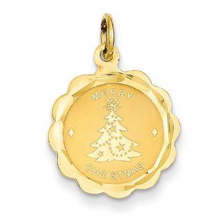 14k Merry Christmas Disc Charm   Measures 18x16mm   JewelryWeb Jewelry
