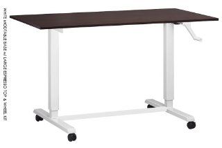 Adjustable Height Desk or Table   White Base with Large Top and Wheels   Sit to Stand Up Computer Workstation   Modern and Ergonomic (Espresso (Wood Grain Finish))   Home Office Desks