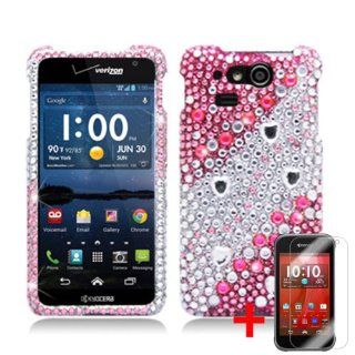 KYOCERA HYDRO ELITE C6750 PINK SILVER HEART DIAMOND BLING COVER HARD CASE + FREE SCREEN PROTECTOR from [ACCESSORY ARENA]: Cell Phones & Accessories