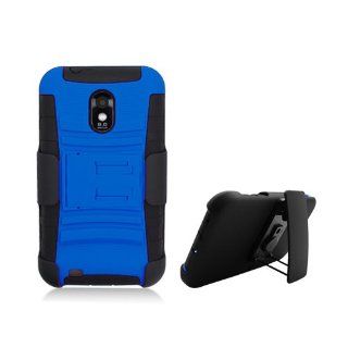 Blue Black Rugged Hard Soft Gel Dual Layer Holster Clip Stand Cover Case for Samsung Galaxy S2 S II Sprint Boost Virgin SPH D710 Epic Touch 4G: Cell Phones & Accessories