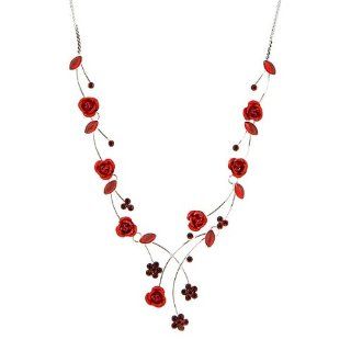 Perfect Gift   High Quality Elegant Rose Necklace with Red Swarovski Crystals and Crystal Glass (500) Chain Necklaces Jewelry