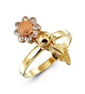 Womens 14k Yellow White Rose Gold Flower Fashion Ring Jewelry