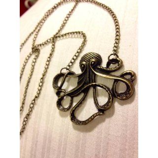 Vintage Steampunk Nautical Style Antiqued Bronze Octopus Necklace 28 inch Long Chain: Jewelry