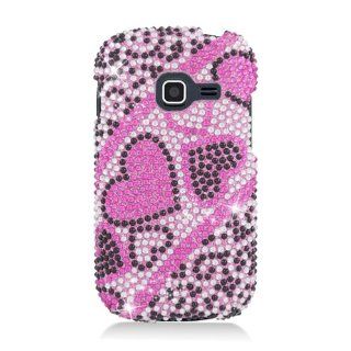 Black Pink Heart Bling Gem Jeweled Crystal Cover Case for Samsung Galaxy Centura SCH S738C Straight Talk: Cell Phones & Accessories