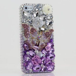iphone 5 5S Luxury 3D Swarovski Crystal Diamond Butterfly Silver faded to Purple Design Bling Case Cover (100% Handcrafted by BlingAngels): Cell Phones & Accessories