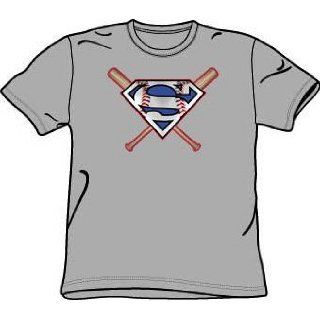 Superman Youth Size CROSSED BASEBALL BATS Kids Gray T shirt Tee Clothing