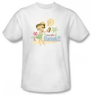 Betty Boop Always Hot In Hawaii White Adult Shirt BB722 AT: Clothing