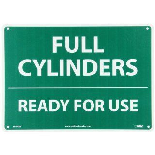 NMC M744RB Cylinder Sign, Legend "FULL CYLINDERS READY FOR USE", 14" Length x 10" Height, Rigid Polystyrene Plastic, White on Green Industrial Warning Signs