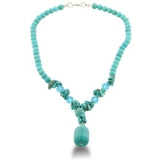 Turquoise and Sky Blue Crystal Drop Beaded Necklace, 24 Inches: Jewelry