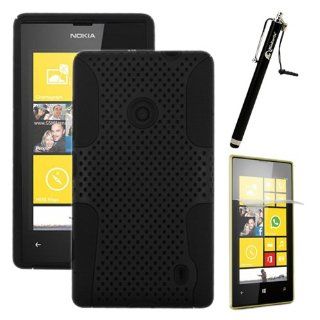 MINITURTLE, Premium 2 in 1 Double Layer Perforated Hard Hybrid Phone Case Cover, Clear Screen Protector Film, and Stylus Pen for Windows 8 Smartphone Nokia Lumia 520 /AT&T (Black): Cell Phones & Accessories
