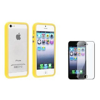 eForCity Yellow TPU Bumper Frame Case w/Aluminum Button + Reusable Clear Screen Protector compatible with Apple® iPhone® 5 / 5S: Cell Phones & Accessories