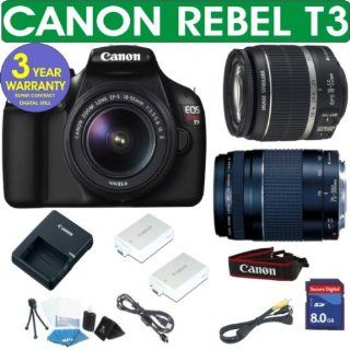 CANON REBEL T3 DIGITAL CAMERA BODY + CANON 18 55 IS LENS + CANON 75 300 ZOOM LENS + 8GB MEMORY CARD + HOLSTER CASE + EXTRA BATTERY + 6 PIECE STARTER KIT + 3 YEAR CELLTIME WARRANTY : Slr Digital Cameras : Camera & Photo