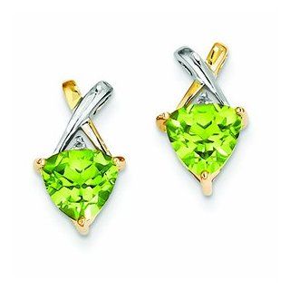 Genuine 14K Yellow Gold & Rhodium Peridot And White Topaz Trillion Post Earrings 1.75 Grams of Gold: Mireval: Jewelry