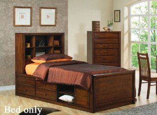 Full Size Bookcase Chest Bed in Warm Brown Finish: Furniture & Decor