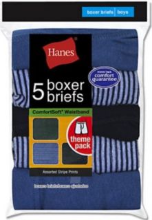 Hanes Boy's Stripe Boxer Brief 5 Pack B755A5, Assorted Stripes, L: Clothing