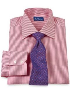 Paul Fredrick Men's Italian Cotton Satin Stripe Spread Collar Dress Shirt Raspberry 16.5/35 at  Mens Clothing store