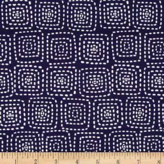 Michael Miller Stitch Floral Square Navy Fabric