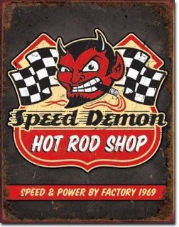 Speed Demon Hot Rods Metal Tin Sign 16"h X 12.5"w  Decorative Hanging Ornaments  