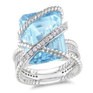 Sterling Silver Blue Topaz and Diamond Ring (0.3 Cttw, G H Color, I1 I2 Clarity) Jewelry