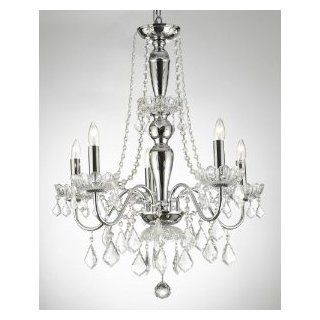 ELEGANT 5 LIGHT CRYSTAL CHANDELIER PENDANT LIGHTING FIXTURE LIGHT LAMP. SWAG PLUG IN CHANDELIER W/ 14' FEET OF HANGING CHAIN AND WIRE!    
