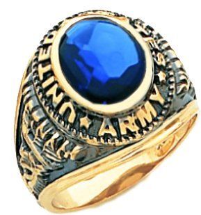 Men's 10k Yellow Gold United States US Army Vietman Military Open Back and Blue Stone Jewelry