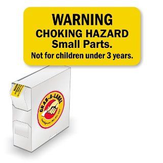 Warning Choking Hazard, Semi Gloss Paper Grab a Label Dispenser Box, 750 Labels / Box, 1" x 0.5": Industrial Warning Signs: Industrial & Scientific