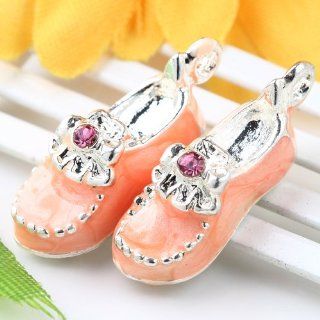 20pc Silver Plated Orange Enamel Crystal Shoes Charm Beads AB813 2