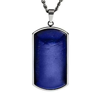 Stainless Steel Blue Lapis Natural Stone Dog Tag Pendant   24 Inches West Coast Jewelry Jewelry