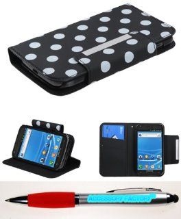 Accessory Factory(TM) Bundle (the item, 2in1 Stylus Point Pen) SAMSUNG T989 (Galaxy S II) White Polka Dots Black Frosted Book Style MyJacket Wallet (with card slot) (755) (with Package): Cell Phones & Accessories
