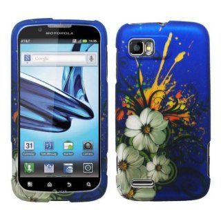 Navy Blue White Flower Green Vine Design Rubberized Snap on Hard Shell Cover Protector Faceplate Skin Case for AT&T Motorola Atrix 2 MB865 + LCD Screen Guard Film + Mini Phone Stand + Case Opener: Cell Phones & Accessories