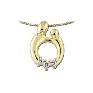 14K Yellow Gold 3 Diamond Mother and Child Pendant with Chain Janel Russell Jewelry