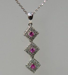 14kt White Gold Diamond & Pink Sapphire Pendant: Jewelry