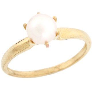 14k Solid Yellow Gold Freshwater Pearl Solitaire Promise Ring Jewelry: Jewelry