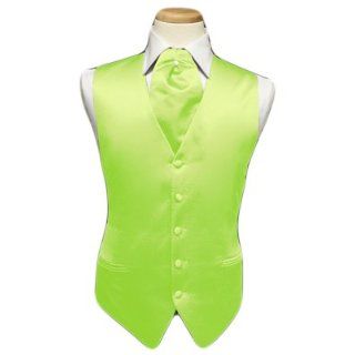 Tuxedo Vest   Solid Satin with Matching Pin Ascot, Lime (43 46 = large) at  Mens Clothing store