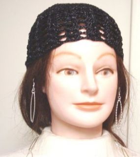 Hand Crocheted Black Metallic Gimp Skull Cap for Women and Teens at  Womens Clothing store