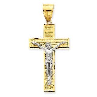 14k Gold Two Tone Gold Diamond  Cut Crucifix Pendant Jewelry