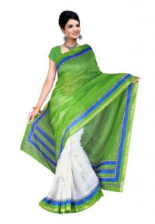 Branded Indian Women Sari Printed Peacock Green Clothing